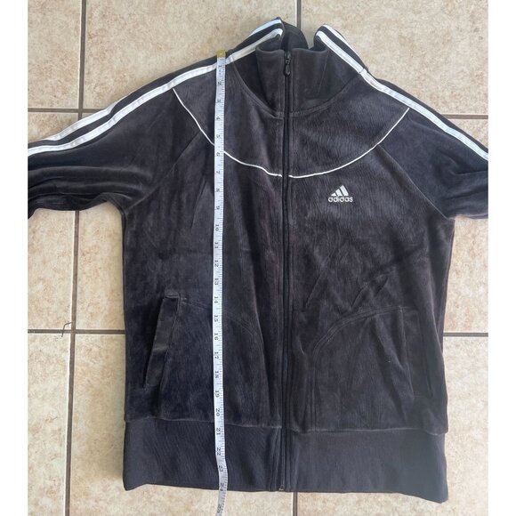 Adidas Trefoil Velour Track Jacket Full Zip Gray White 3 Stripes Y2K Women’s M - Picture 6 of 7